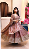 Designer Crunchy Silk Gown Bottom And Dupatta With Embroidery And Sequence Work