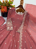 Designer Crunchy Silk Gown Bottom And Dupatta With Embroidery And Sequence Work