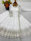 Designer Crunchy Silk Gown Bottom And Dupatta With Embroidery And Sequence Work