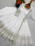 Designer Crunchy Silk Gown Bottom And Dupatta With Embroidery And Sequence Work