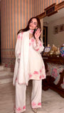 Designer Party Wear Pur Satin Rayon Top And Farshi Palazzo With Dupatta Set
