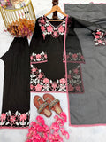 Designer Party Wear Pur Satin Rayon Top And Farshi Palazzo With Dupatta Set
