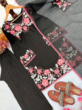 Designer Party Wear Pur Satin Rayon Top And Farshi Palazzo With Dupatta Set