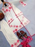 Designer Party Wear Pur Satin Rayon Top And Farshi Palazzo With Dupatta Set