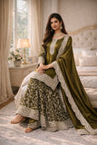 Designer Heavy Fandy Silk Party Wear Top Plazzo And Dupatta Set