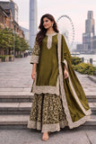 Designer Heavy Fandy Silk Party Wear Top Plazzo And Dupatta Set
