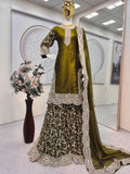Designer Heavy Fandy Silk Party Wear Top Plazzo And Dupatta Set