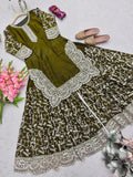 Designer Heavy Fandy Silk Party Wear Top Plazzo And Dupatta Set