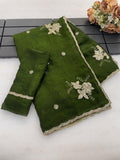 Pure Fandy satin material with c pallu embroidery work with sequences and cut work border Saree