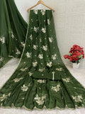 Pure Fandy satin material with c pallu embroidery work with sequences and cut work border Saree
