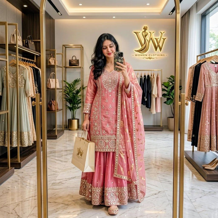 Pure Fendy Silk With Embroidery 5mm Sequence work salwar kameez