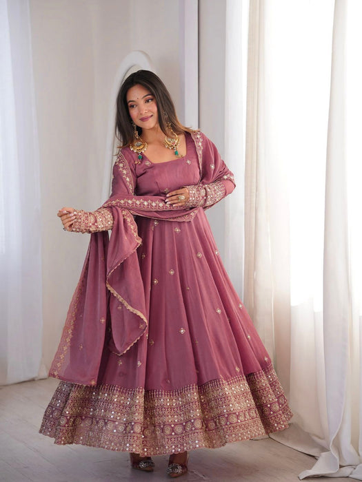 NEW READY TO WEAR SPACIAL FANCY DESIGN EMBROIDERY AND SEQUENCE WORK ANARKALI GOWN-BOTTOM WITH DUPATTA