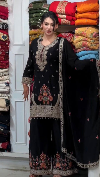 New Designer Party Wear Look Pure Heavy Star Georgette Top Plazzo & Dupatta Set
