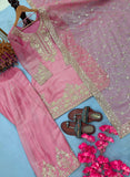 New Designer Party Wear Look Pure Nc Moss Silk Top & Farshi Palazzo With Dupatta set