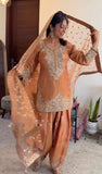 New Designer Party Wear Look Pure Nc Moss Silk Top & Farshi Palazzo With Dupatta set