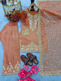New Designer Party Wear Look Pure Nc Moss Silk Top & Farshi Palazzo With Dupatta set