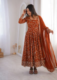 Elegant Embroidered Sequence Designer Anarkali Three Piece Set