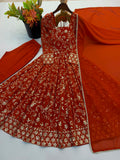 Elegant Embroidered Sequence Designer Anarkali Three Piece Set