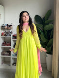 New Designer Faux Georgette With Embroidery Sequence work Gown And Dupatta Set