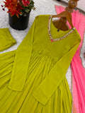 New Designer Faux Georgette With Embroidery Sequence work Gown And Dupatta Set