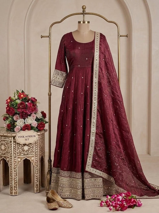 Fendy Satin Silk With Embroidery 3/5mm Sequences Work Salwar Kameez