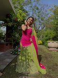 Fendy Silk with Real Mirror Work Top Lehenga Dupatta Set
