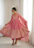 Anarkali Gown With Crunchy Silk With Fully Flair Salwar Kameez