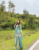 NEW READY TO WEAR FANCY DESIGN EMBROIDERY TOP PALAZZO WITH DUPATTA