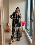 New Designer Party Wear Look Pure Heavy Star Georgette Top Plazzo & Dupatta Set