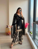 New Designer Party Wear Look Pure Heavy Star Georgette Top Plazzo & Dupatta Set