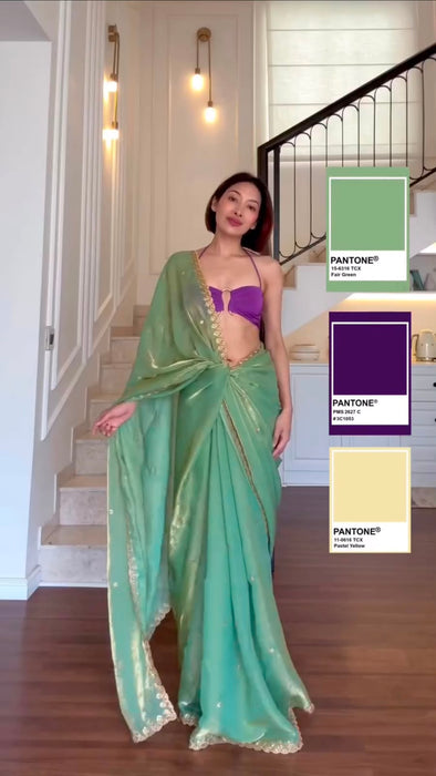 Fendy Silk with Intricate Thread With Sequence Work Saree