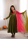 Beautiful Designer  Roman Silk Anarkali Suit With Embroidered Sequence With Real Mirror Work