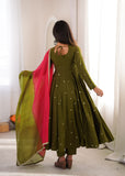 Beautiful Designer  Roman Silk Anarkali Suit With Embroidered Sequence With Real Mirror Work