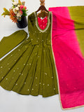 Beautiful Designer  Roman Silk Anarkali Suit With Embroidered Sequence With Real Mirror Work