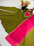 Beautiful Designer  Roman Silk Anarkali Suit With Embroidered Sequence With Real Mirror Work