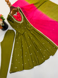 Beautiful Designer  Roman Silk Anarkali Suit With Embroidered Sequence With Real Mirror Work