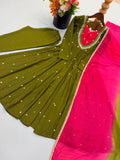 Beautiful Designer  Roman Silk Anarkali Suit With Embroidered Sequence With Real Mirror Work