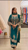 New Faux Georgette With Heavy Embroidery Sequence Work Top-Bottom And Dupatta Set