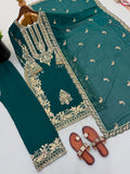 New Faux Georgette With Heavy Embroidery Sequence Work Top-Bottom And Dupatta Set