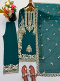 New Faux Georgette With Heavy Embroidery Sequence Work Top-Bottom And Dupatta Set