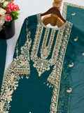 New Faux Georgette With Heavy Embroidery Sequence Work Top-Bottom And Dupatta Set