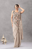 NEW SUPERHIT TRENDING READY TO WEAR SAREE WITH EMBROIDERED STYLIST BLOUSE ON CHINON FABRIC