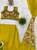 NEW SUPERHIT TRENDING READY TO WEAR SAREE WITH EMBROIDERED STYLIST BLOUSE ON CHINON FABRIC