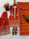 New Ready-made Fendy Silk And Heavy Embroidery Sequence Work Top-Bottom And Dupatta Set