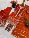 New Ready-made Fendy Silk And Heavy Embroidery Sequence Work Top-Bottom And Dupatta Set