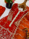 New Ready-made Fendy Silk And Heavy Embroidery Sequence Work Top-Bottom And Dupatta Set