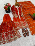 New Ready-made Fendy Silk And Heavy Embroidery Sequence Work Top-Bottom And Dupatta Set