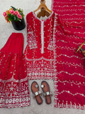 New Ready-made Fendy Silk And Heavy Embroidery Sequence Work Top-Bottom And Dupatta Set