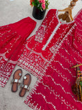New Ready-made Fendy Silk And Heavy Embroidery Sequence Work Top-Bottom And Dupatta Set