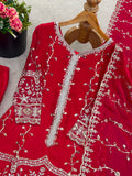 New Ready-made Fendy Silk And Heavy Embroidery Sequence Work Top-Bottom And Dupatta Set